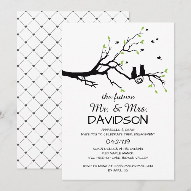 Deux Chats Dans Un Arbre Invitation De La Fête D'E (Devant / Derrière)