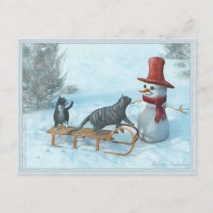 Deux chats et une carte postale de Snowman