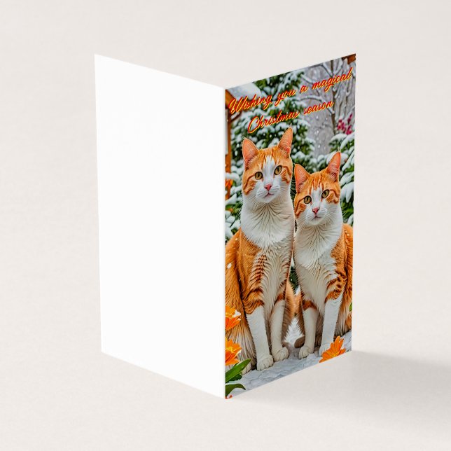 Deux chats joyeux orange et blanc Carte Cheistmas (Outside)
