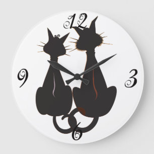 Deux chats noirs Mur Horloge
