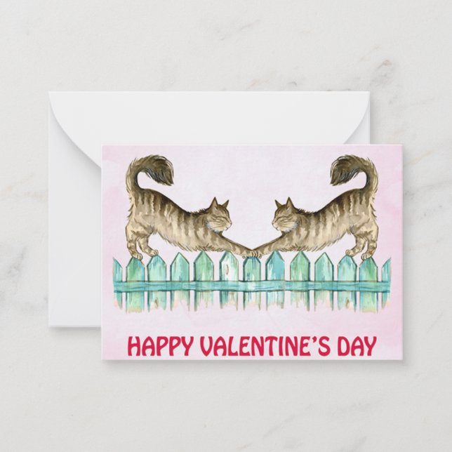 Deux chats sur la clôture carte valentine (Devant)
