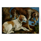 Deux chiens de chasse attachés à un tronçon