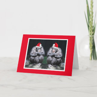 DEUX CHIMPANZÉS EN BONNETS DE PÈRE NOËL CARTE DE N