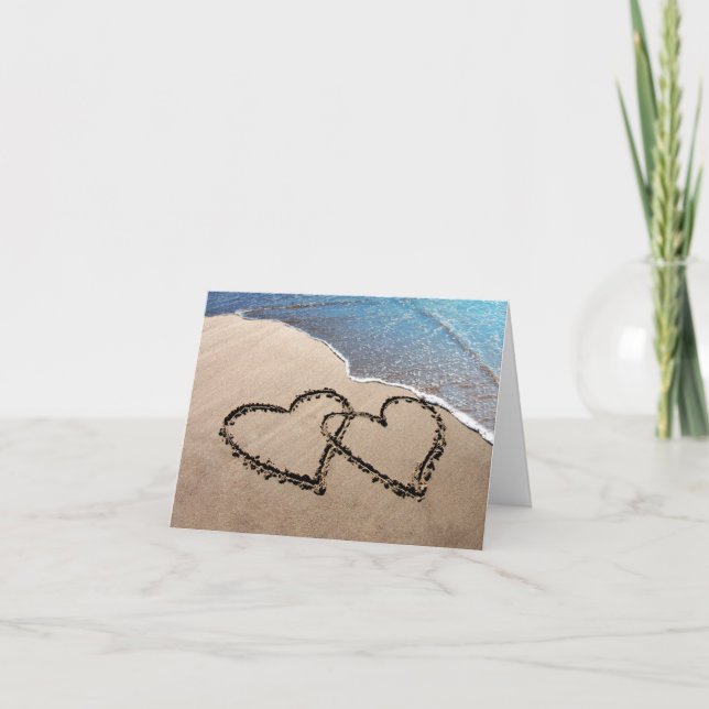 Deux Coeurs Dans La Carte De Salutation De Sable (Devant)