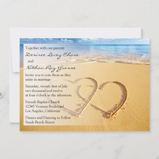Deux coeurs dans la Faire-part de mariage de sable (Dos)