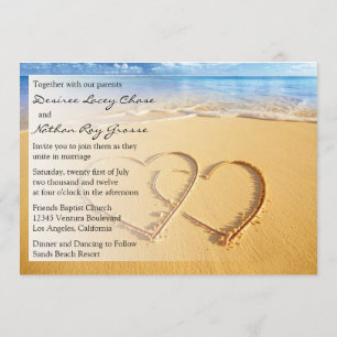Deux coeurs dans la Faire-part de mariage de sable