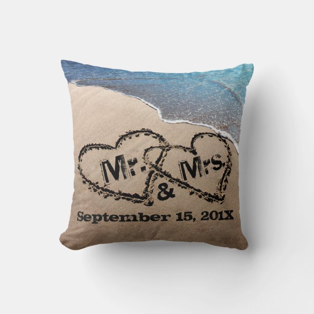 Deux Coeurs Dans Le Coussin De Mariage Sand Beach (Recto)