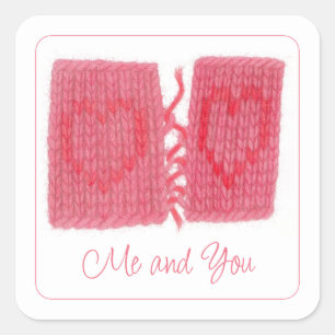 DEUX COEURS KNIT Stickers petit Carré + Texte