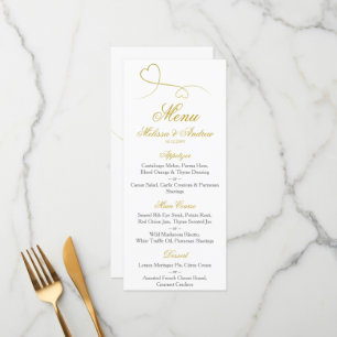 Deux Coeurs Or Élégants Menu Mariage