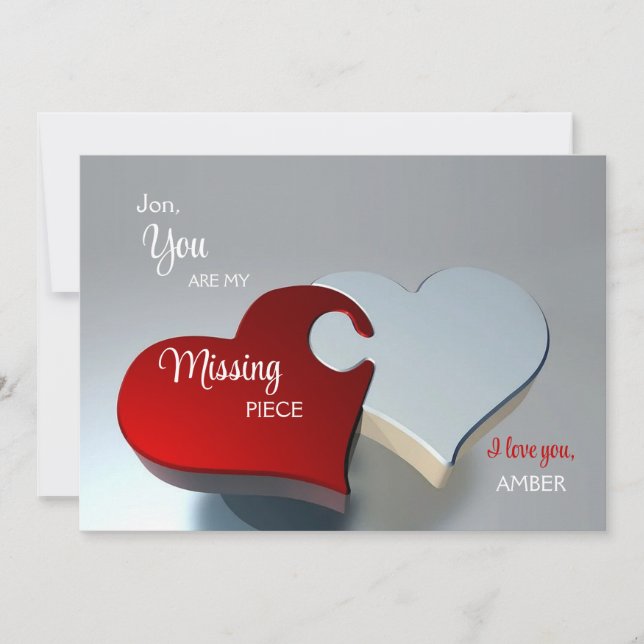 Deux Coeurs Puzzle Pièces Carte Saint Valentin (Devant)