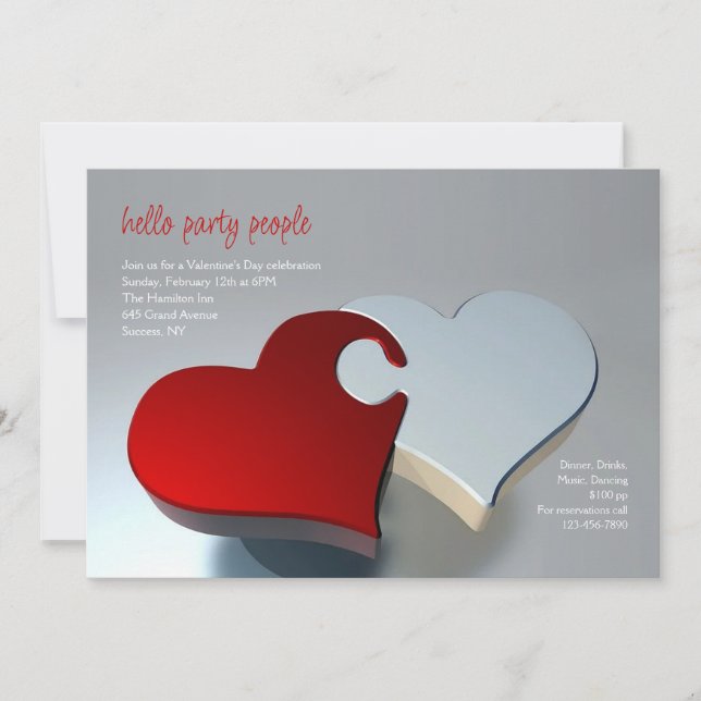 Deux Coeurs Puzzle Pièces Invitation (Devant)