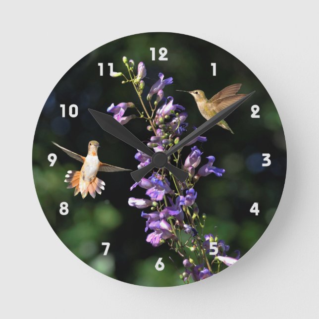 Deux Colibris En Vol Avec Horloge Murale Fleurie (Recto)