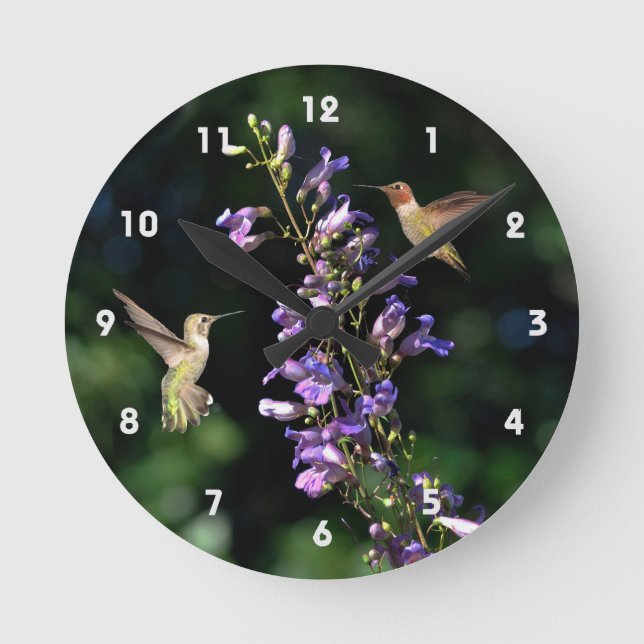 Deux Colibris En Vol Avec Horloge Murale Fleurie (Recto)