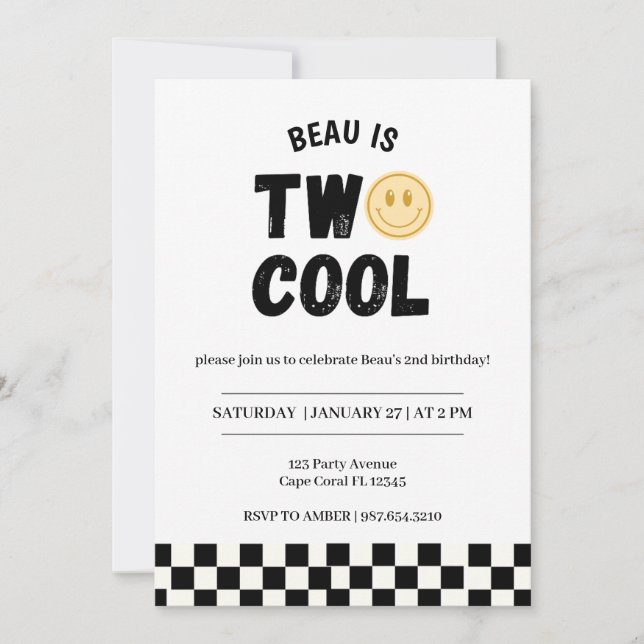 Deux Cool 2e anniversaire Invitation Retro Boys (Devant)