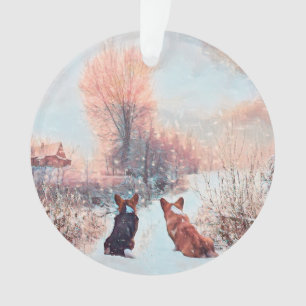 Deux Corgis gallois en neige