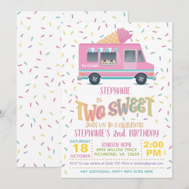 Deux crème glacée douce Invitation Anniversaire (Devant / Derrière)