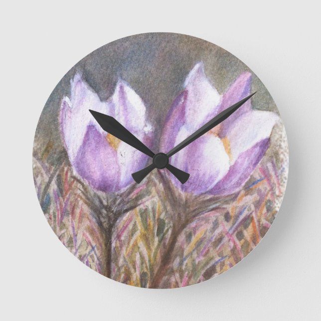 DEUX CROCUSES PURPLES MUR HORLOGE (Recto)