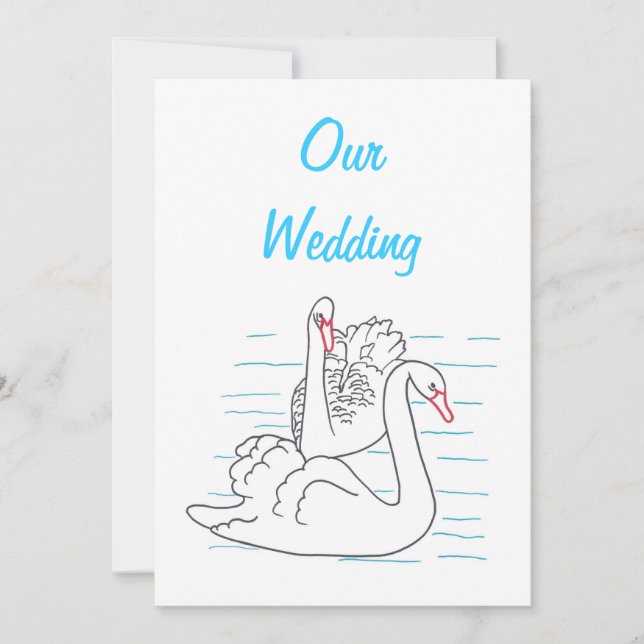 Deux Cygnes Natation Dessin Mariage Invitations (Devant)