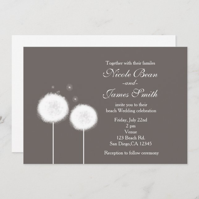 Deux Dandelions Taupe Des Invitations De Mariage R (Devant / Derrière)