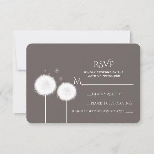 Deux Dandelions Taupe Mariage rustique RSVP (Devant)