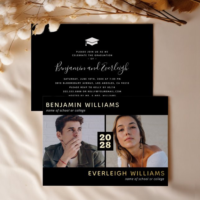 Deux diplômes de photo Real Gold Foil Invitation (Créateur téléchargé)