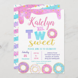Deux Donut doux 2e Invitations d'anniversaire