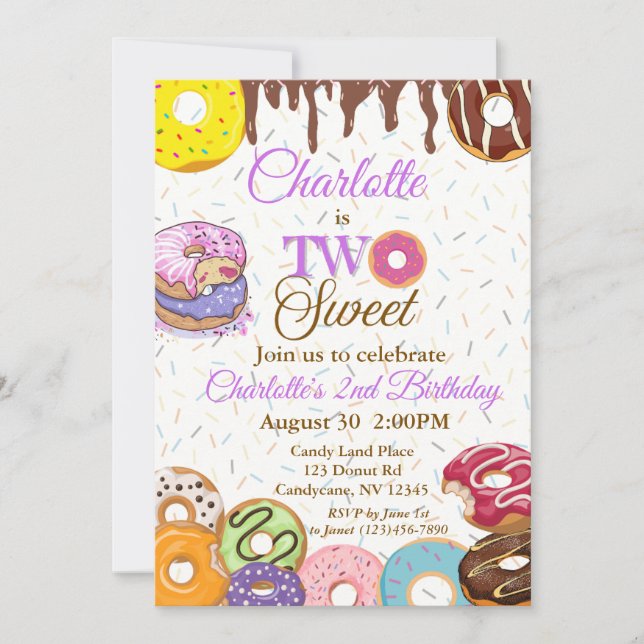 "DEUX douceurs" Donut 2e invitation anniversaire (Devant)