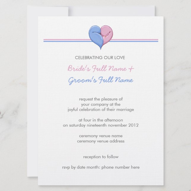 Deux Doves Un Coeur 2 Faire-part de mariage (Devant)