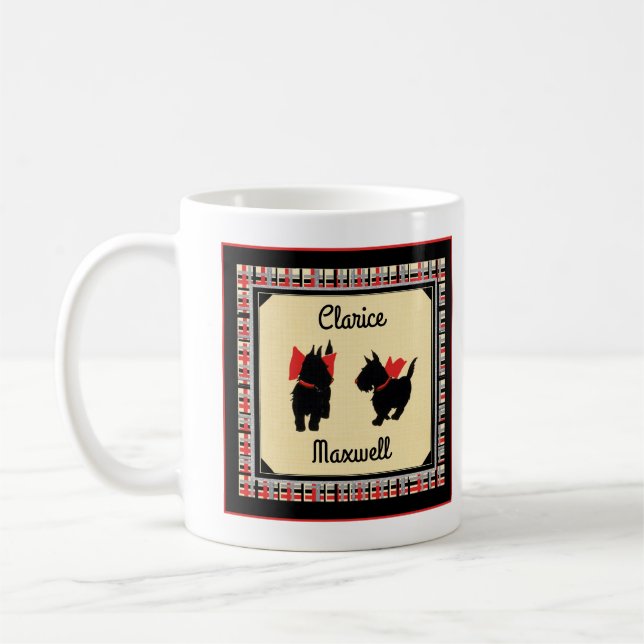 Deux Ecosse Terriers Personnalisé arcs rouges mug (Gauche)