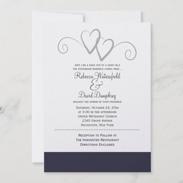 Deux Faire-part de mariage de Coeurs Bleus Argent  (Devant)