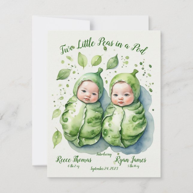Deux Faire-part de naissance jumeaux Little Peas (Devant)