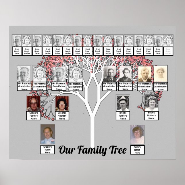 Deux Familles Arbre Fractale Gris Photo Nom Poster (Devant)