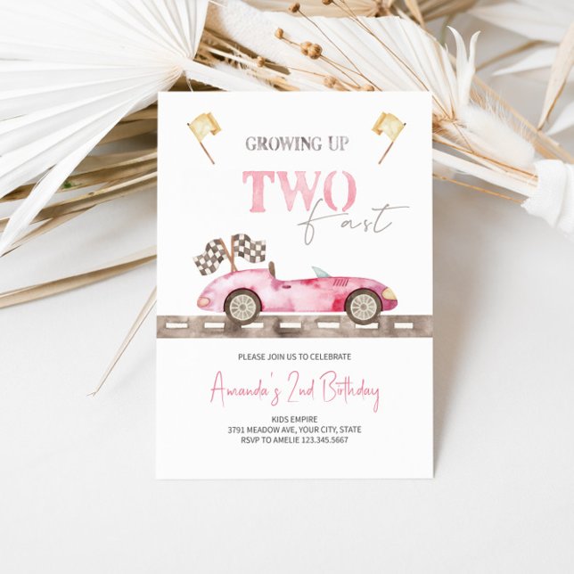 Deux Fast Pink Race Car Invitation Anniversaire (Créateur téléchargé)