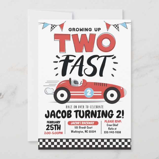 Deux Fast Race Car 2e Anniversaire Fête Invitation (Devant)