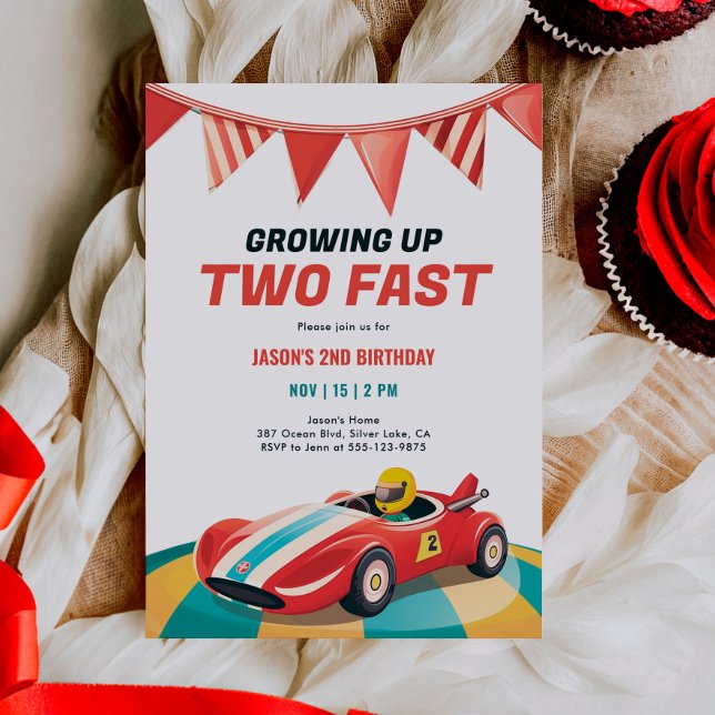 Deux Fast Race Car 2e Invitation Anniversaire (Créateur téléchargé)