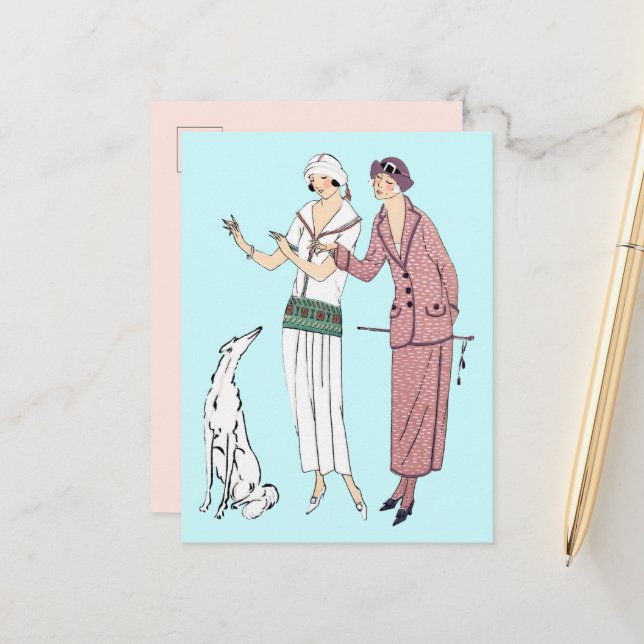 Deux femmes élégantes des années 1920 et une carte (Devant/Arrière en situation)