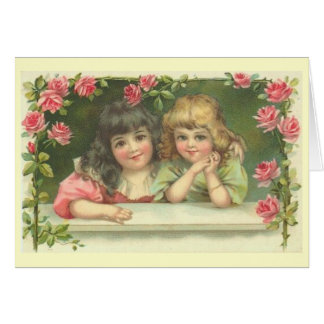 Deux filles victoriennes dans une roseraie