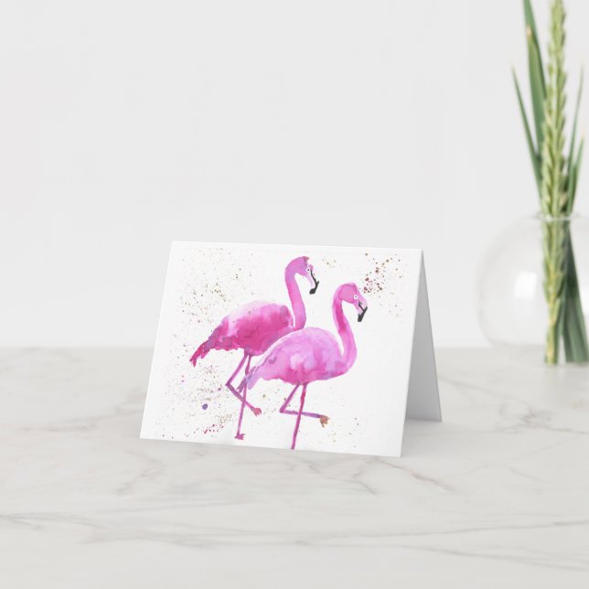 Deux Flamants roses Roses, Carte de voeux Pliée (Devant)