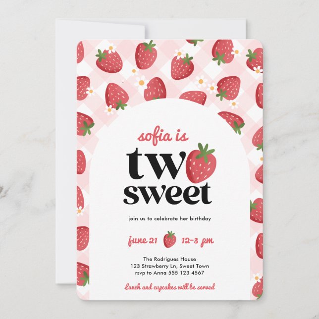 Deux fraises sucrées Invitation du 2e anniversaire (Devant)