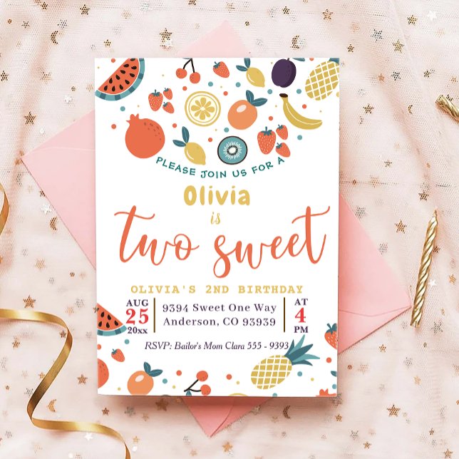 Deux fruits sucrés Invitation de fête du 2e annive (Créateur téléchargé)
