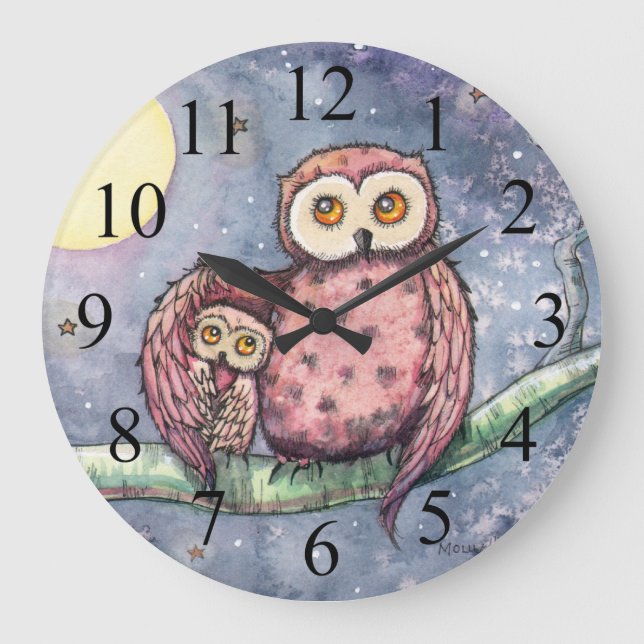 Deux hiboux et une horloge murale pour enfants de  (Recto)