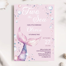 Deux Invitation d'anniversaire de fille sirène ros