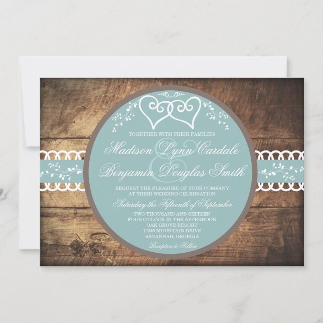 Deux invitations bleues en bois rustiques de (Devant)