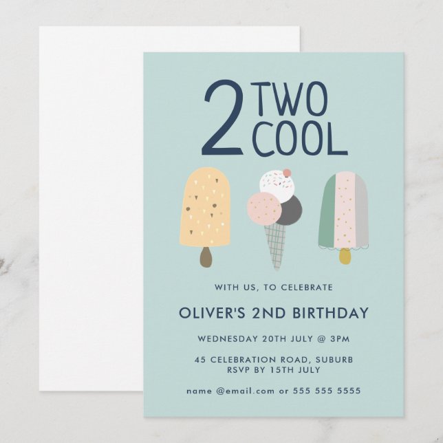Deux Invitations d'anniversaire Cool Deuxième anni (Devant / Derrière)