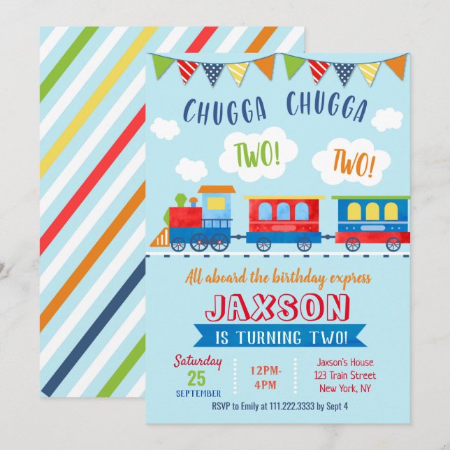 Deux invitations d'anniversaire de train (Devant / Derrière)
