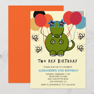 Deux invitations d'anniversaire rex Cute 2ème dino
