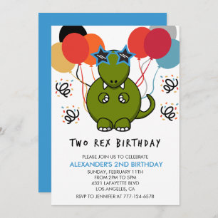 Deux invitations d'anniversaire rex Cute Funny din