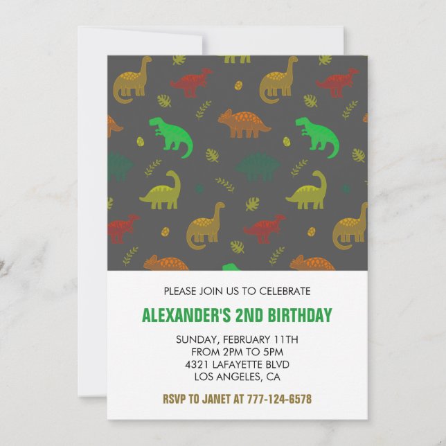 Deux invitations d'anniversaire rex garçon dinosau (Devant)