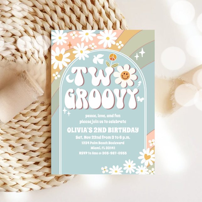 Deux invitations de anniversaire rétro groovy (Créateur téléchargé)