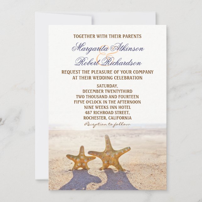 deux invitations de mariage de plage d'étoiles de  (Devant)